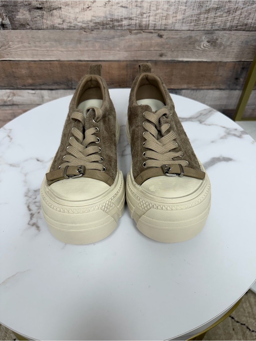 Lonza Tan Suede Platform Sneakers